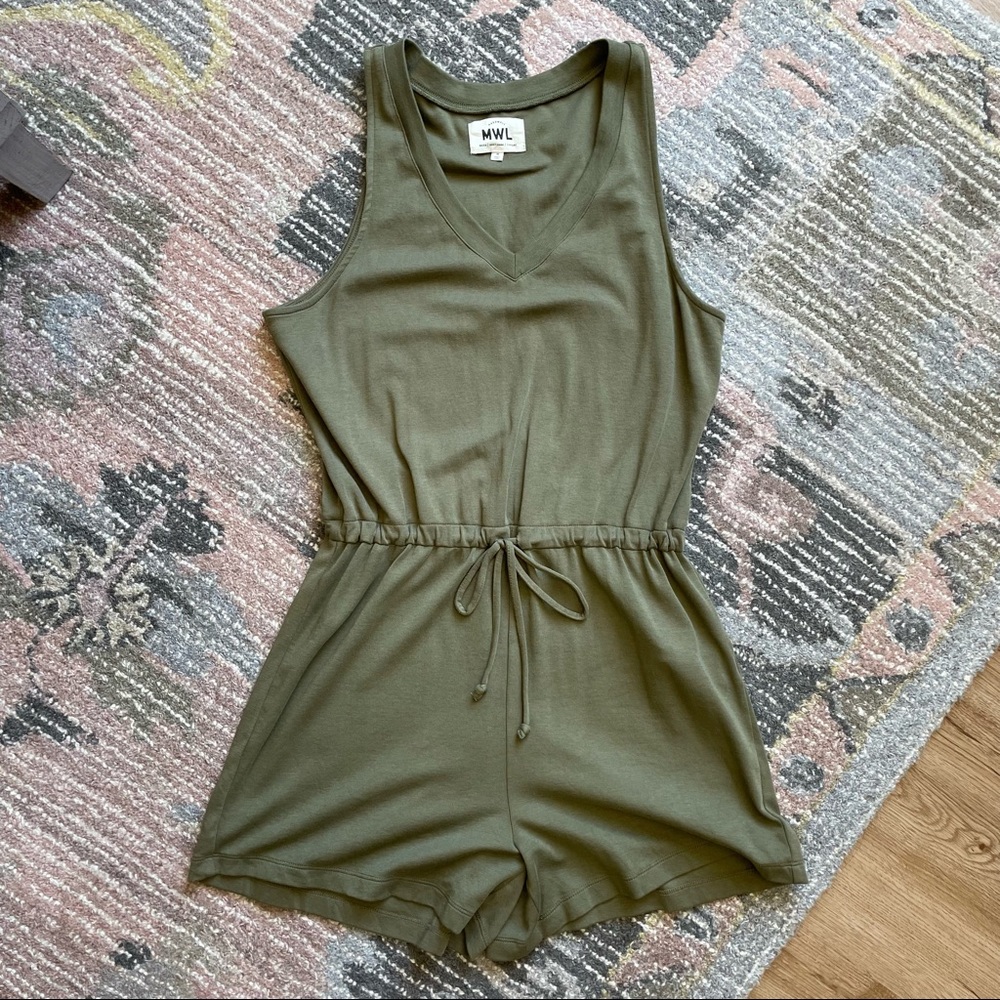 Madewell Olive Green Sleeveless Drawstring Romper - Picture 2 of 4